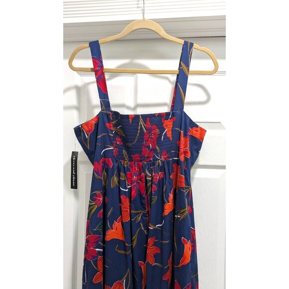 NWT Clover & Sloane Womens Maxi Sundress 14 Empire Navy Red Dark Floral Beachy - Picture 14 of 14